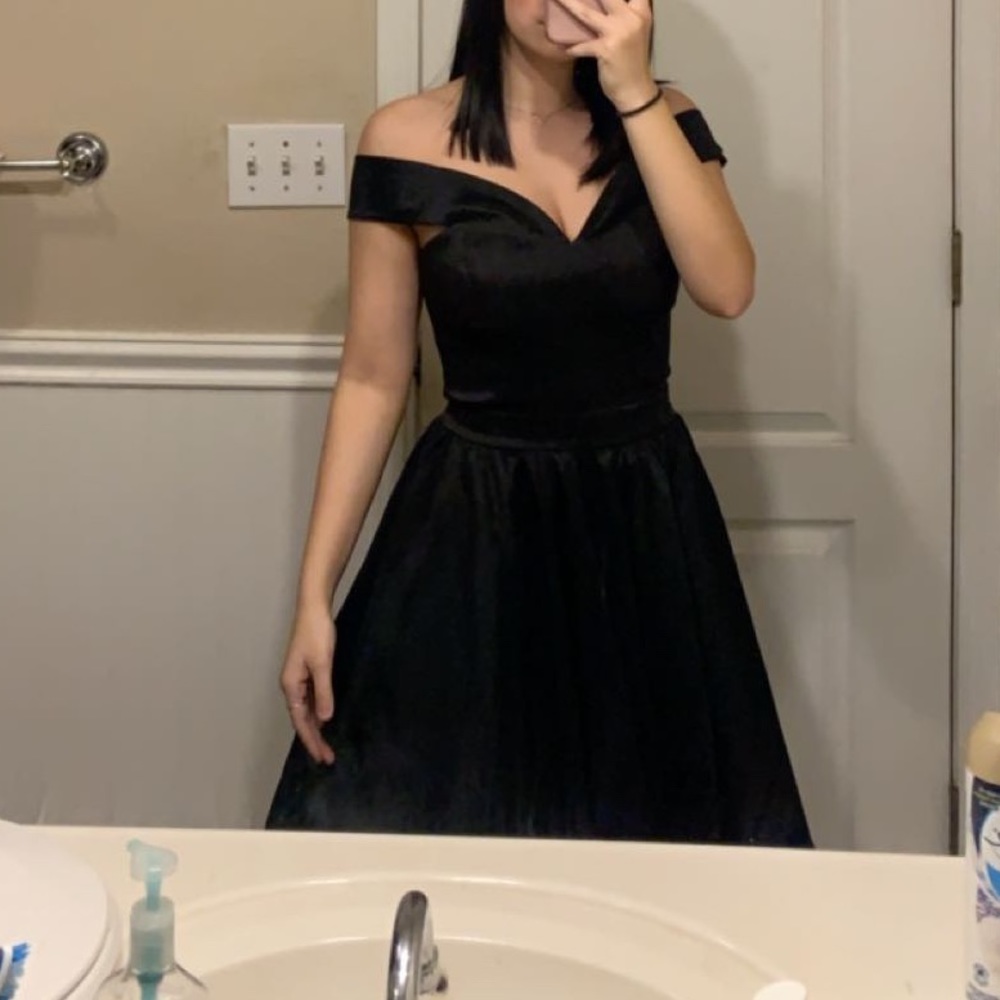 Windsor high low off the shoulder dress